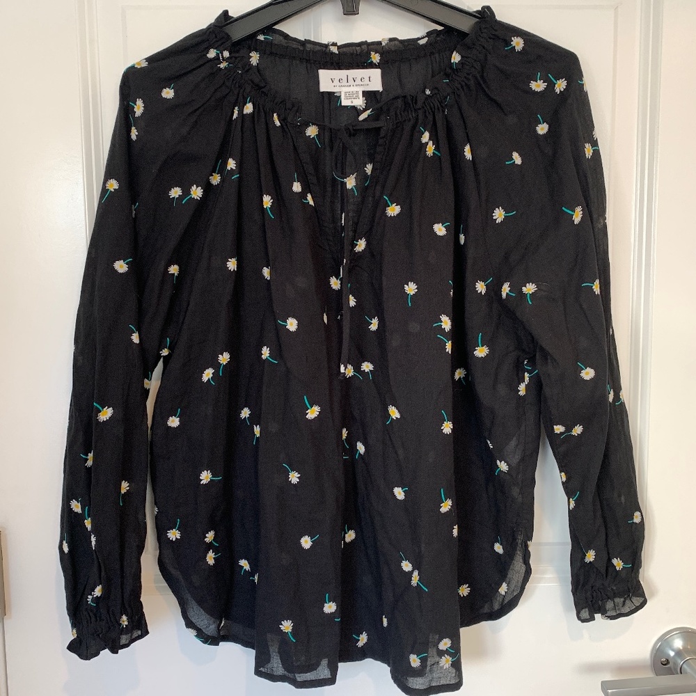 Velvet by Graham & Spencer Boho Peasant Floral Blouse Daisy Sz S
